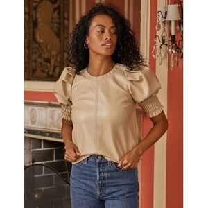 SAYLOR Andie Vegan Leather Puff Sleeve Top in Rose Quartz